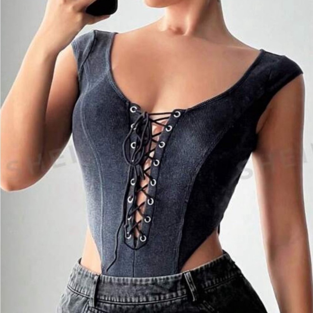 Tshirt bodysuit size small distressed grey color